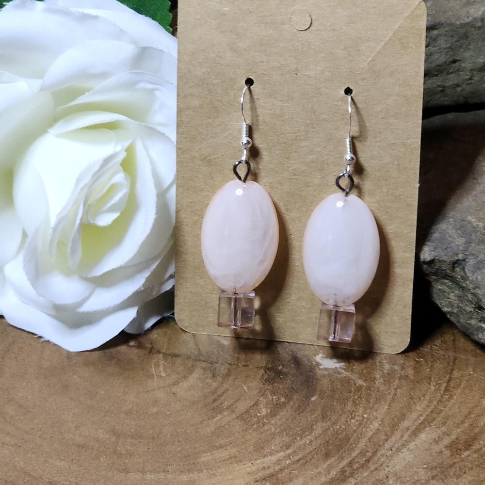 Hand Crafted Pink Swirl Oval Drop Earrings
